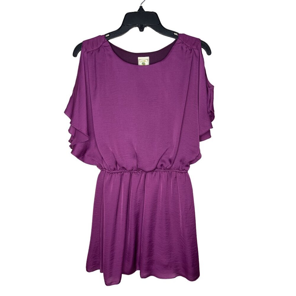 Lemon Fizz Women's Purple Cold Shoulder Flutter‎ Sleeve top Size 12 Made In USA